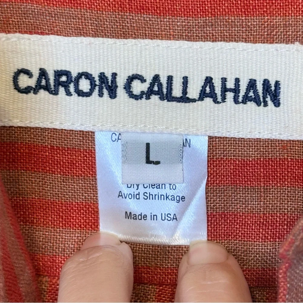 Caron Callahan | Striped Linen Henley Relaxed Midi Shirt Dress - Picture 15 of 16